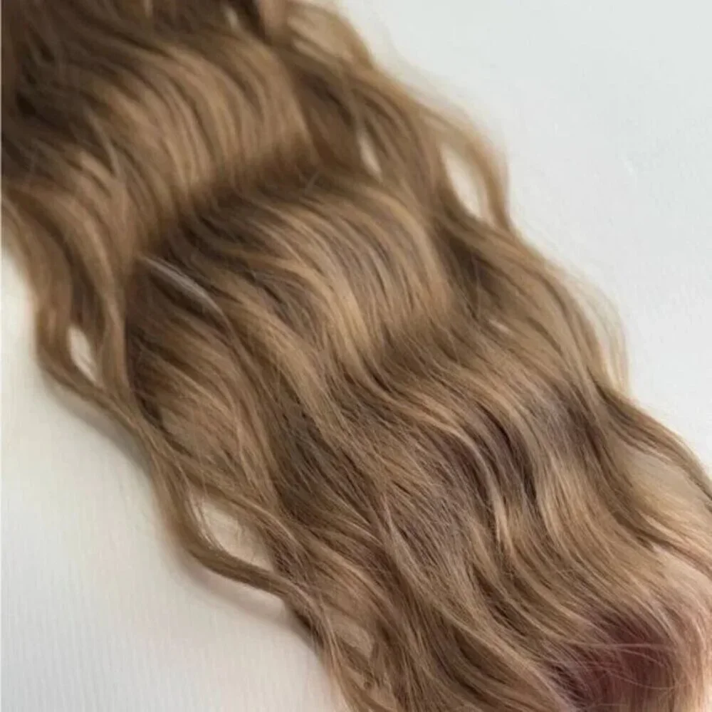 Ash light Brown Clip in 22 in Hair Extensions in Water Wave Human hair blend